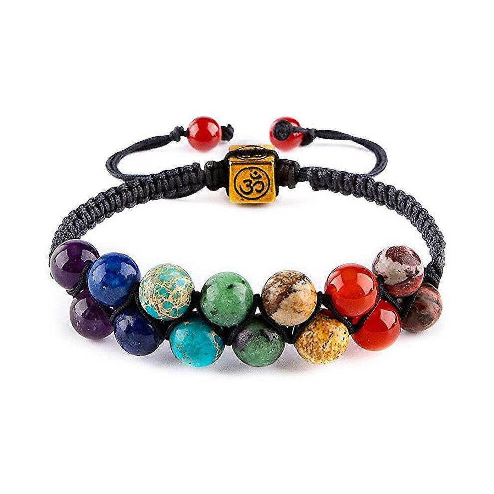 (As show, One size) Double layer colorful volcanic stone beaded bracelet, elastic agate bracelet