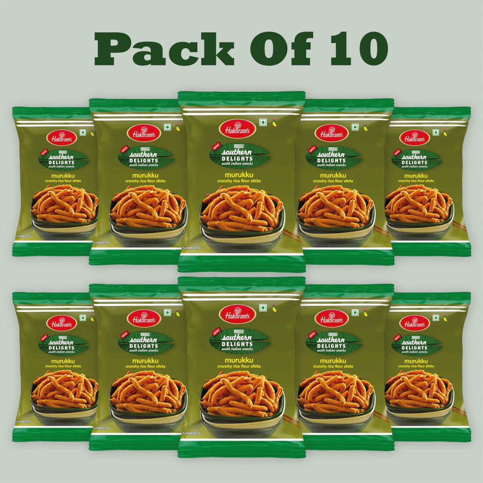 Haldiram's Murukku – 200g (Pack of 10) | Crunchy South Indian Spiral Snack | Savoury & Spiced | Net Weight 2kg