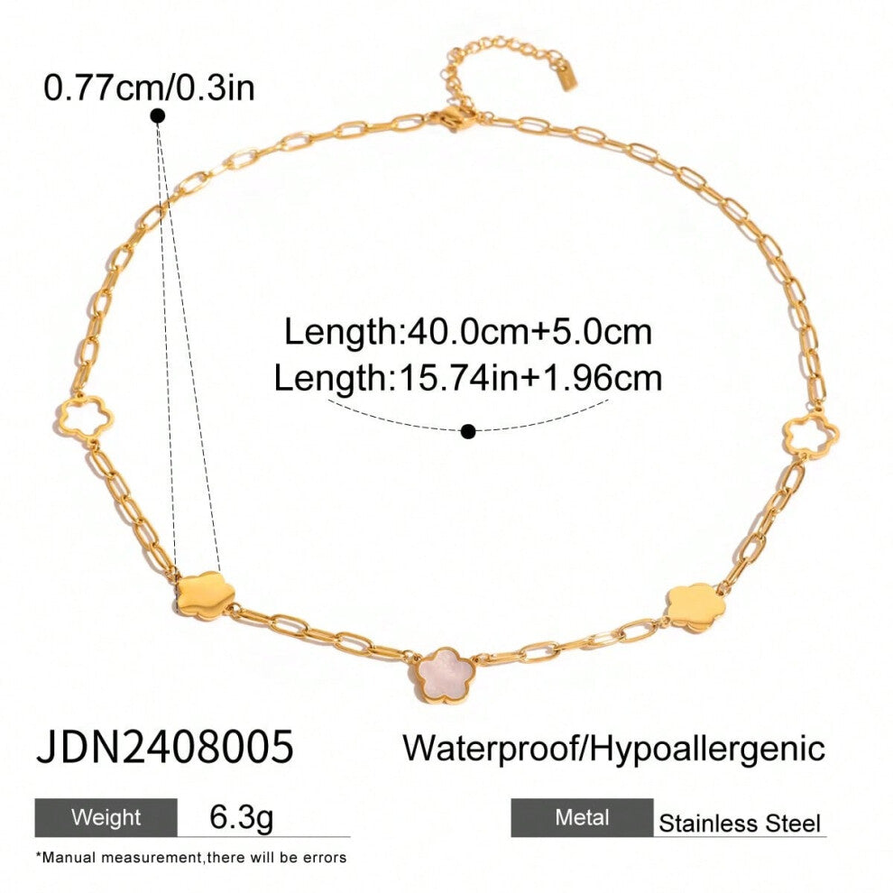 (JDN2408005) Youthway 18K Gold Plated Stainless Steel Geometric Smooth Flower Bracelet Necklace Waterproof Classic Women Jewelry Gift For Her