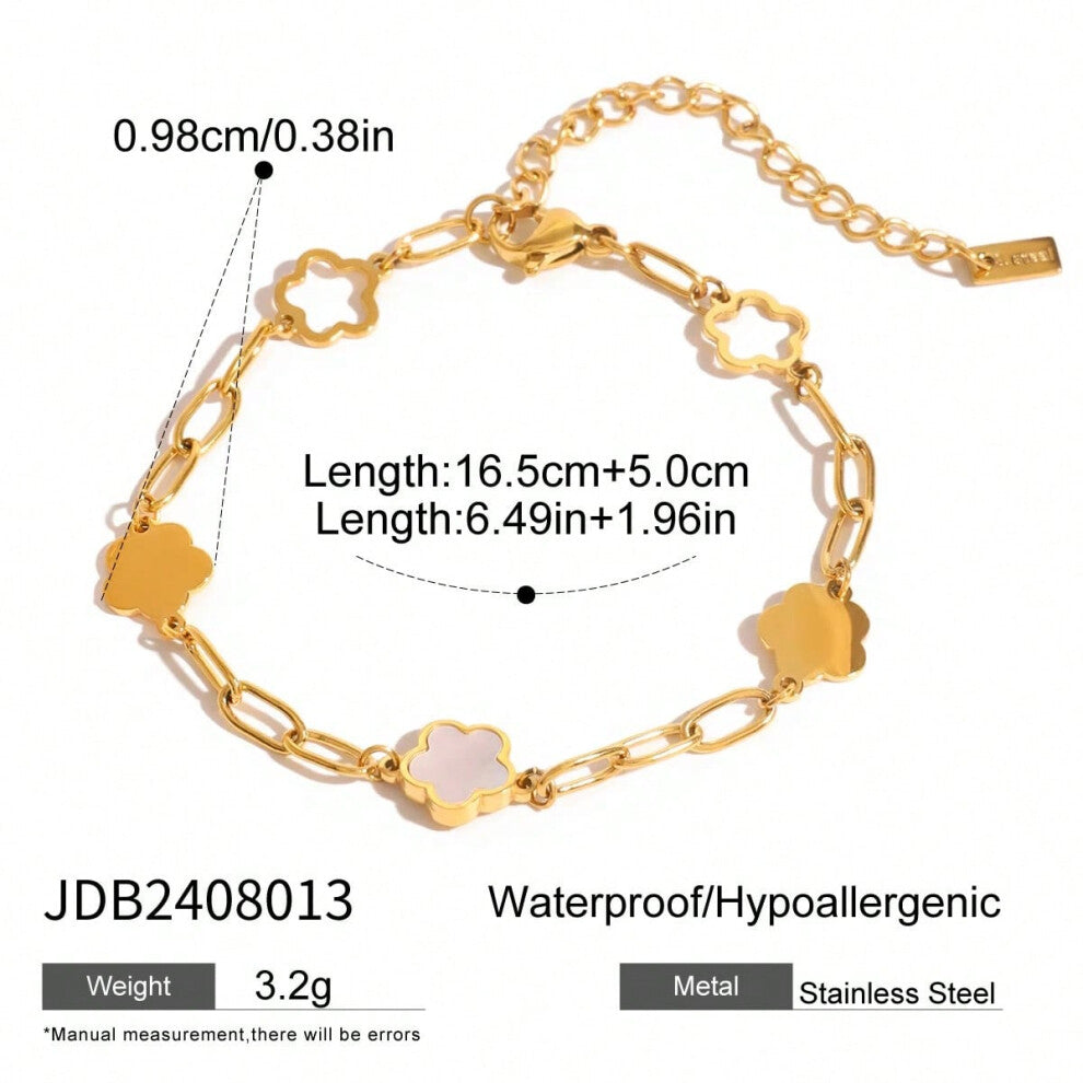 (JDB2408013) Youthway 18K Gold Plated Stainless Steel Geometric Smooth Flower Bracelet Necklace Waterproof Classic Women Jewelry Gift For Her