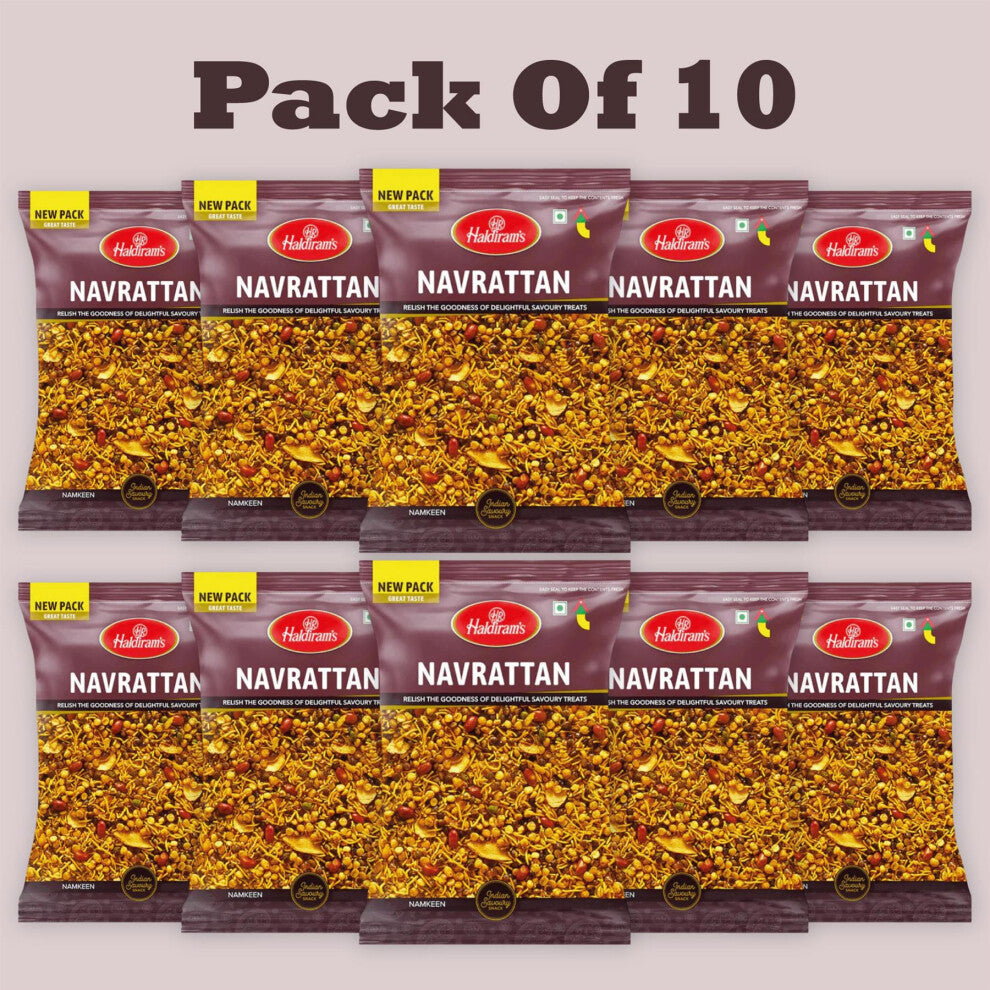 Haldiram's Navratna Mix – 200g (Pack of 10) | Sweet & Spicy Indian Snack Mix | Crunchy Namkeen Blend | Net Weight 2kg
