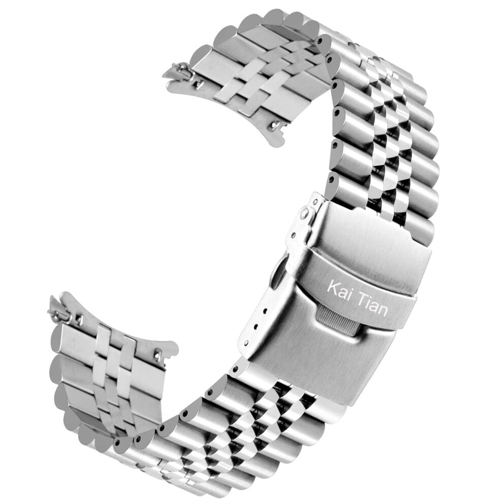 Kai Tian Bracelet Silver Tapered Watch Bands Insert Clasp Made of Stainless Steel 22mm 3D Watch Replacement Band for Women Men Curved End