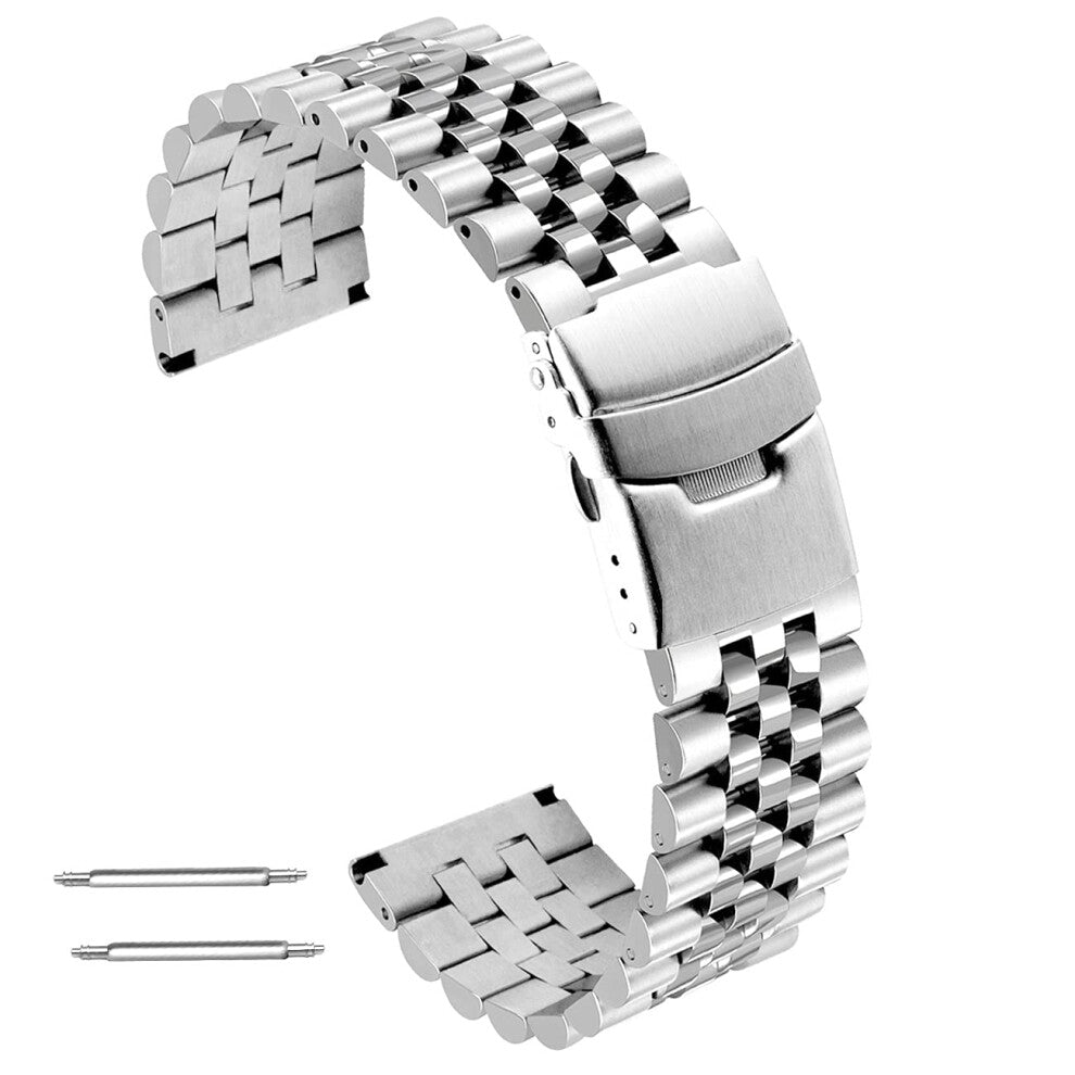 Kai Tian 22mm Super 3D Stainless Steel Watch Strap Band Round&Sturdy Brushed Metal Watch Bracelet with Double Locks Diver Clasp for Men Women
