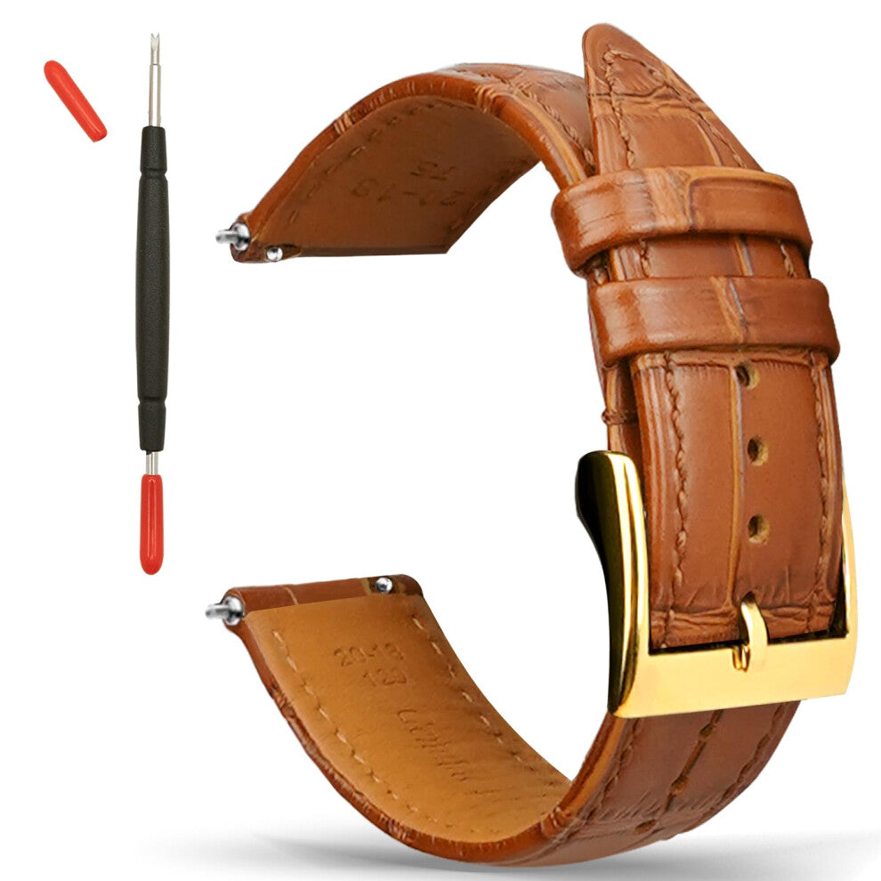 Gomvadr Leather Watch Straps Embossed Alligator Grain, Quick Release Replacement Watch Straps with Crocodile Pattern for Bracelet Men Women (16 mm, 18