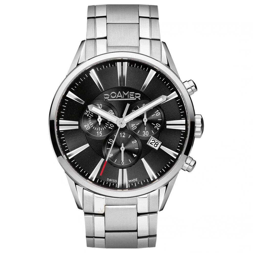Roamer Superior Men's Quartz Watch with Black Dial Chronograph Display and Silver Stainless Steel Bracelet 508837 41 55 50