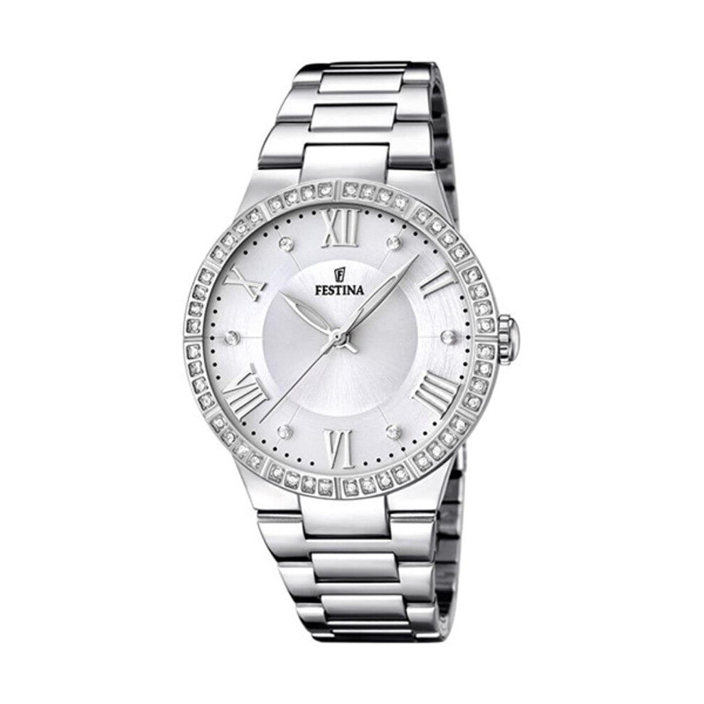 Festina Women's Quartz Watch with White Dial Analogue Display and Silver Stainless Steel Bracelet F16719-1