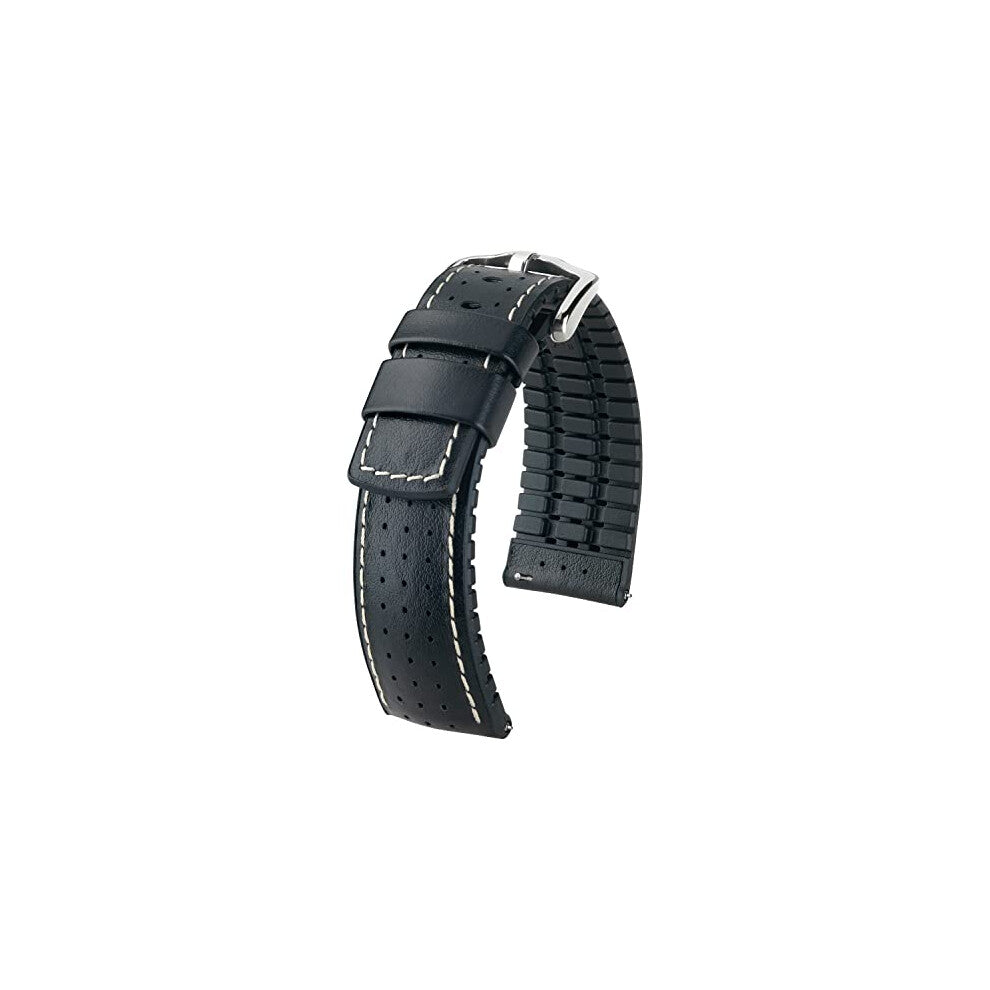 Hirsch Watch Bracelet Tiger - Perforated Calf Leather - Sporty-Breathable - for Ladies & Gentlemen - Black - 22 mm