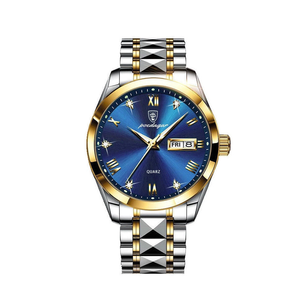 (Silver Gold Blue) Waterproof Men's Quartz Watches Stainless Steel Luminous Date Wristwatches Hot