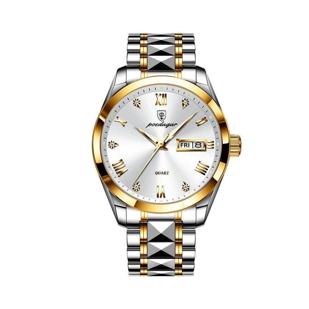 (Silver Gold White) Waterproof Men's Quartz Watches Stainless Steel Luminous Date Wristwatches Hot