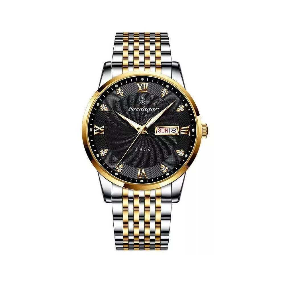 (827 GD BK S) Watch Men Stainless Steel Luxury Waterproof Wristwatch Mens Watches