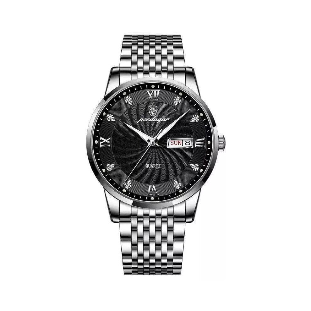 (827 SL BK S) Watch Men Stainless Steel Luxury Waterproof Wristwatch Mens Watches