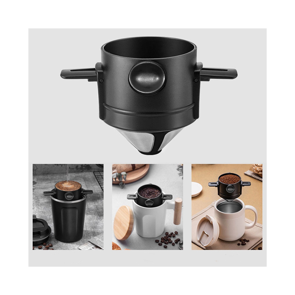 Portable Coffee Filter Reusable Funnel Tea Infuser Stainless Steel Minie Dripper for Home Office Trave-A