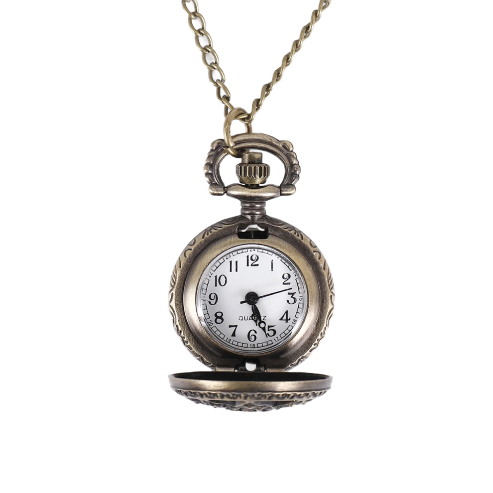 Fashion Vintage Retro Bronze quartz watch pocket Chain pendant necklace (lotus)