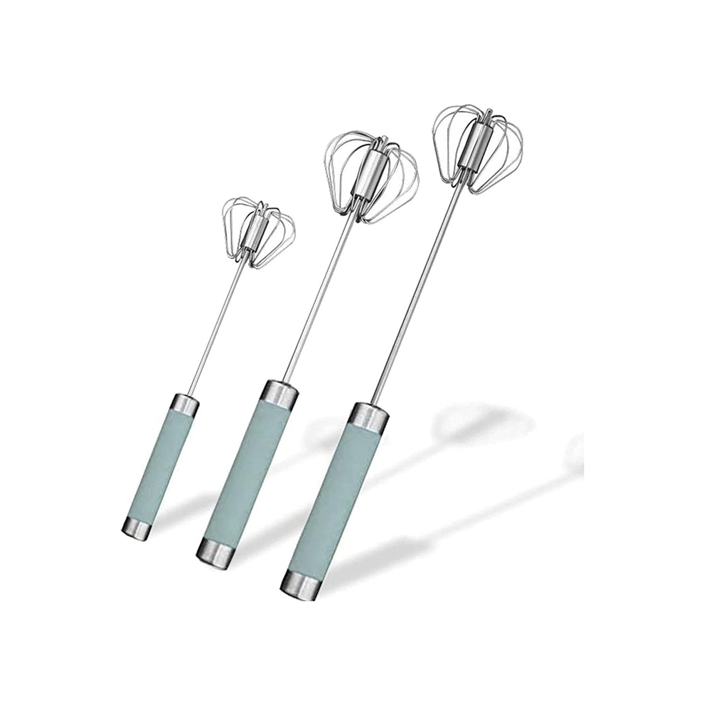Stainless Steel Semi-Automatic Egg Whisk - 3PCS Hand Push Rotary Blender (Blue)