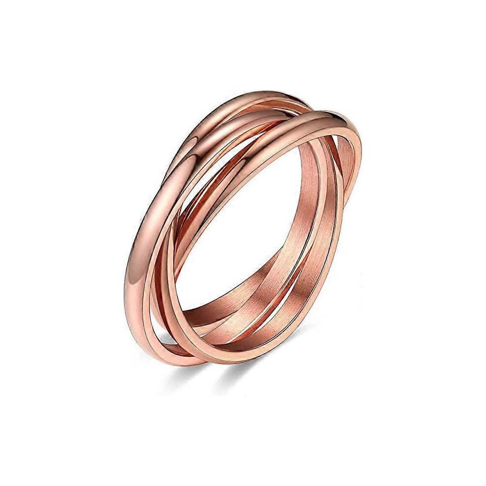 (As show, One size) Rose GoldStainless Steel Male Female Rings Couple Rings 2mm Wide 3 Intertwined Rings Male Female Girl Boy Jewelry