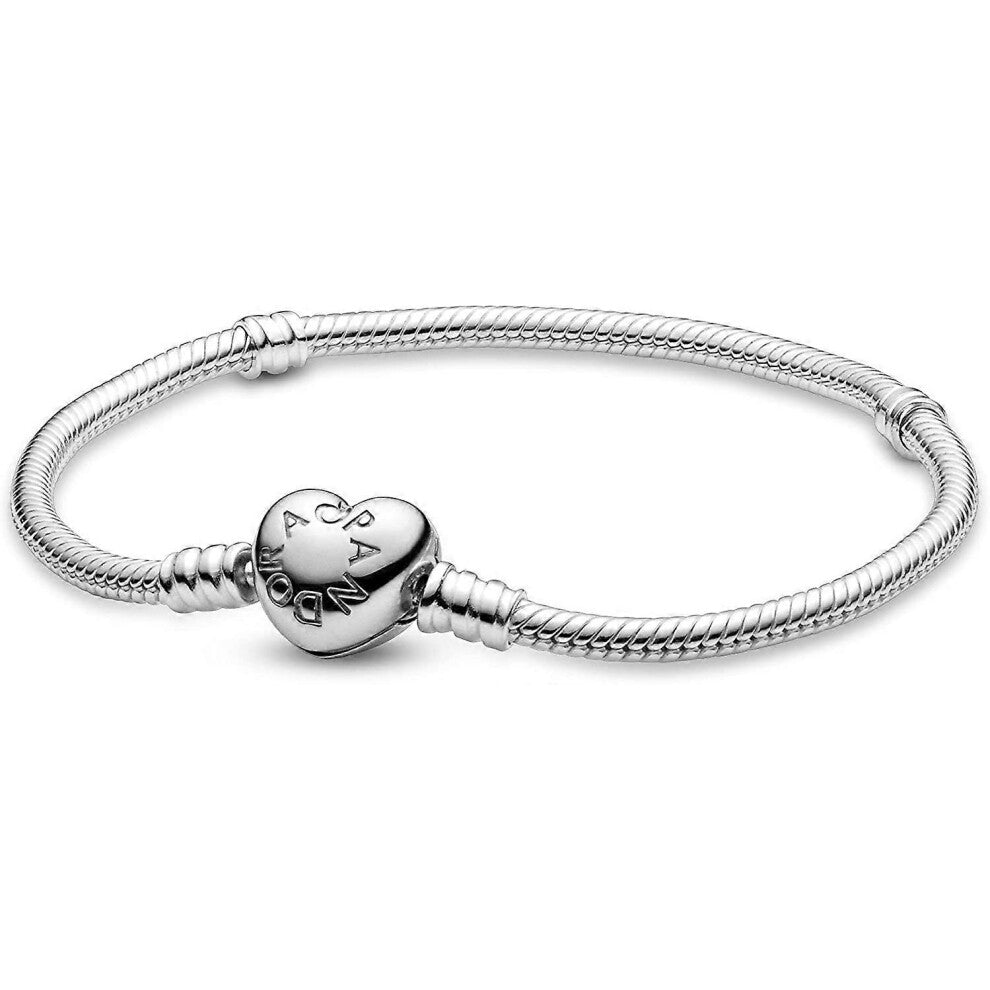 (As show, One size) 925 silver bracelet square clasp heart-shaped clasp base chain diy round clasp bracelet 18cm
