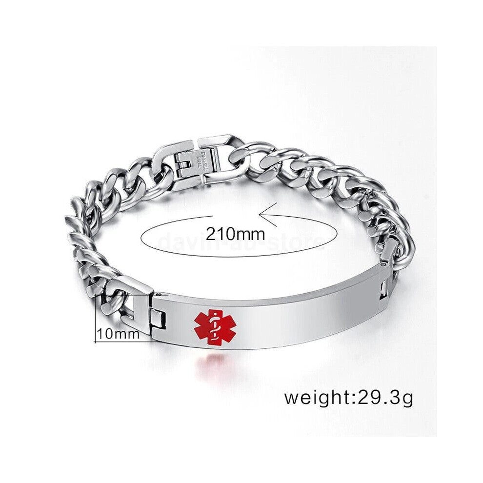 Men Medical Alert ID Chain Bracelet Wristband DIY Engraving Stainless Steel New