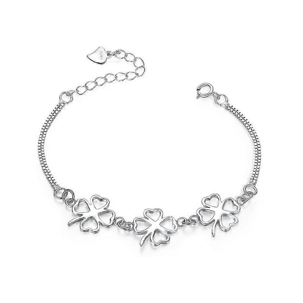 (As show, One size) Women&#39;s Bracelet with Lucky Clover in 925 Sterling Silver, 20 cm, adjustable