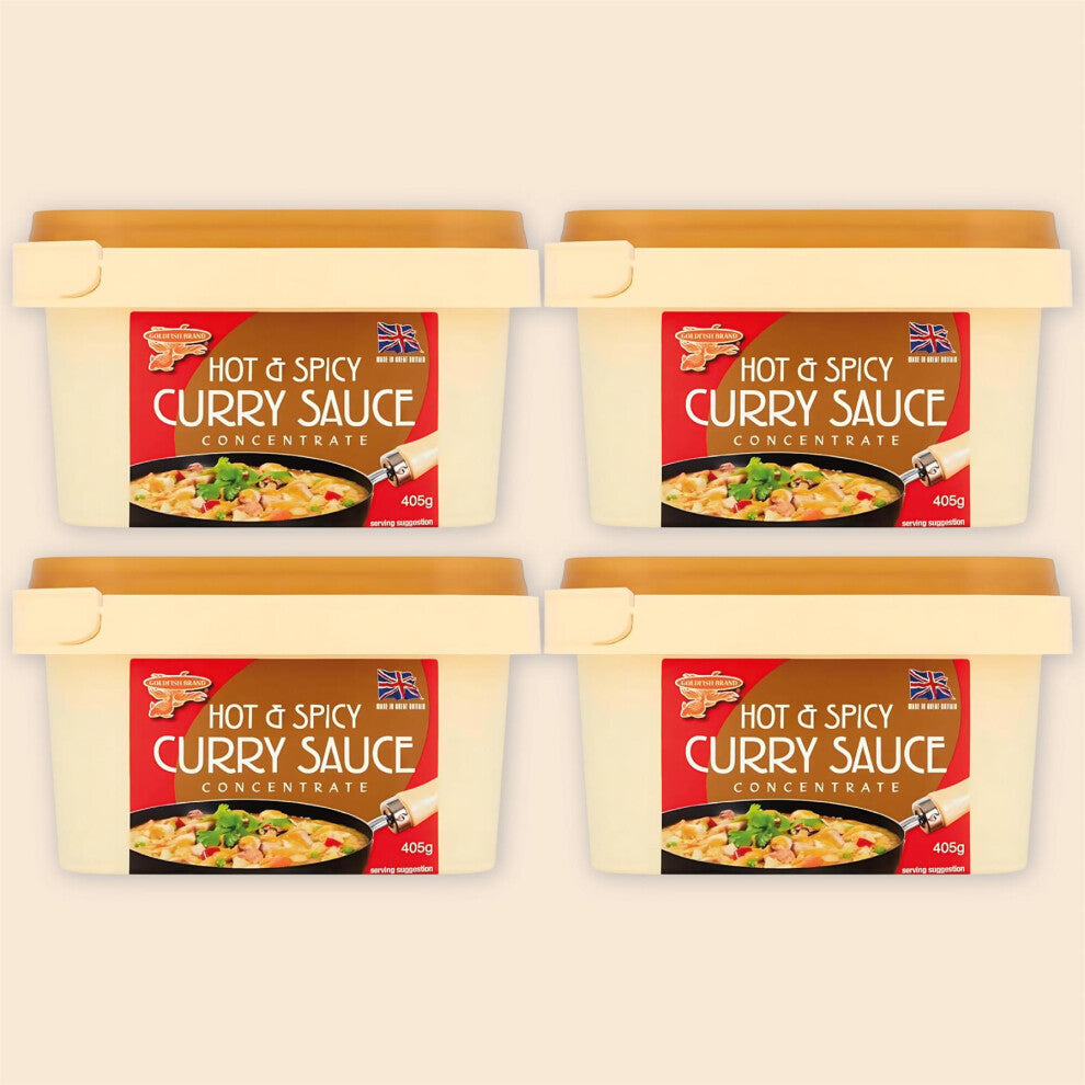 Goldfish Hot & Spicy Chinese Curry Sauce Paste – 405g (Pack of 4) | Fiery Takeaway-Style Curry Concentrate | Net Weight 1.62kg
