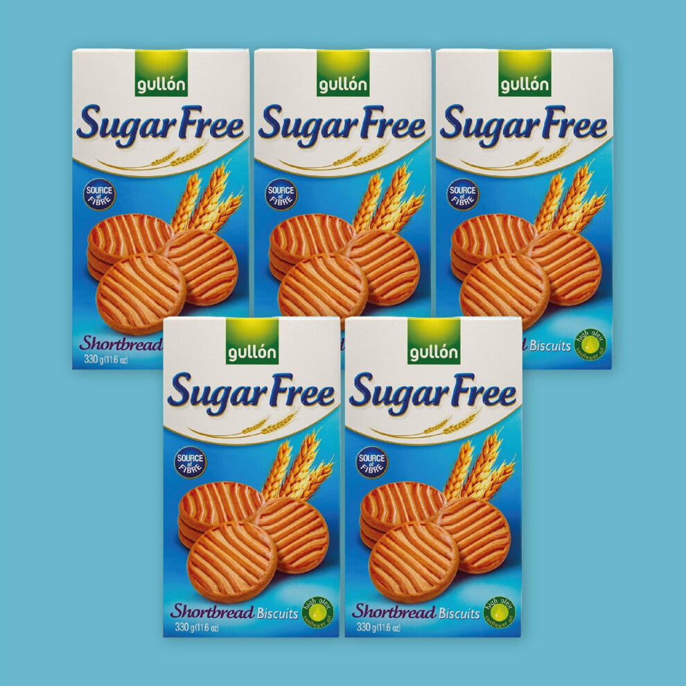 Gullón Sugar Free Shortbread Biscuits – 330g (Pack of 5) | No Added Sugar | Rich & Buttery Flavour | High Fibre Snack
