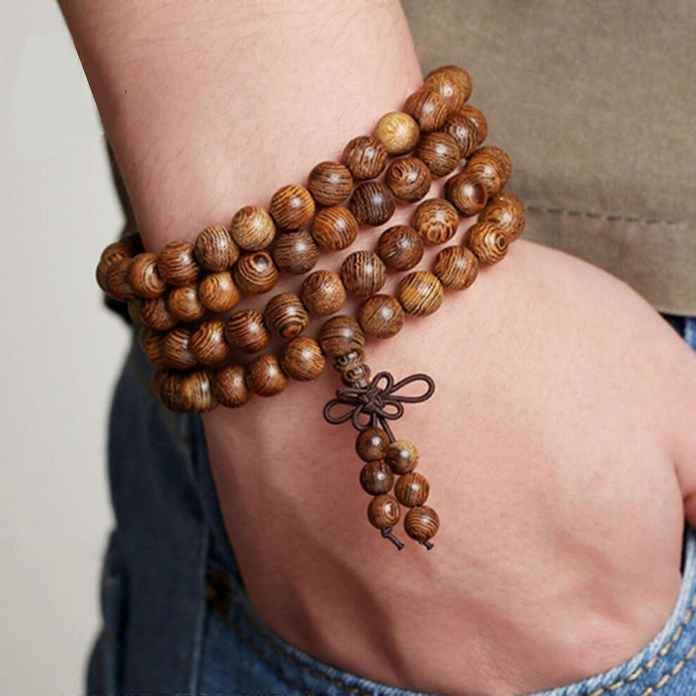 (As show, One size) Buddhist Beads Necklace 108 Buddhist Prayer Beads Wooden Bead Bracelet