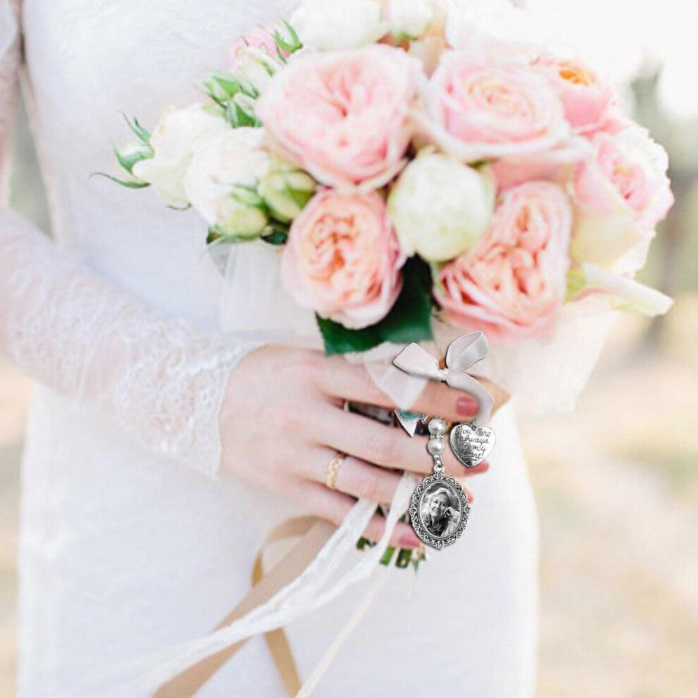 (As show, One size) Photo Frame Charm Pin Brooch Frame for Mother of Bride or Groom Flower Bouquet