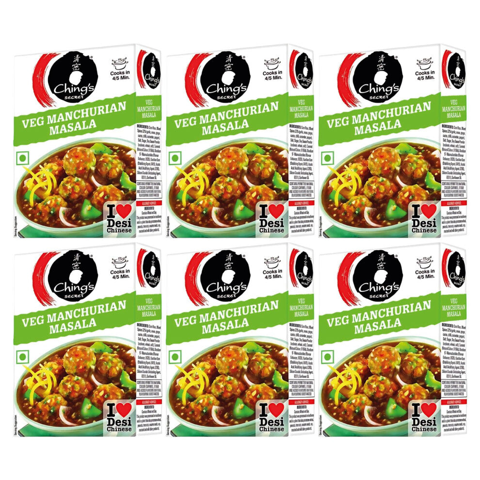Ching's Secret Veg Manchurian Masala – 50g (Pack of 6) | Spicy Indo-Chinese Gravy Mix | Net Weight 300g