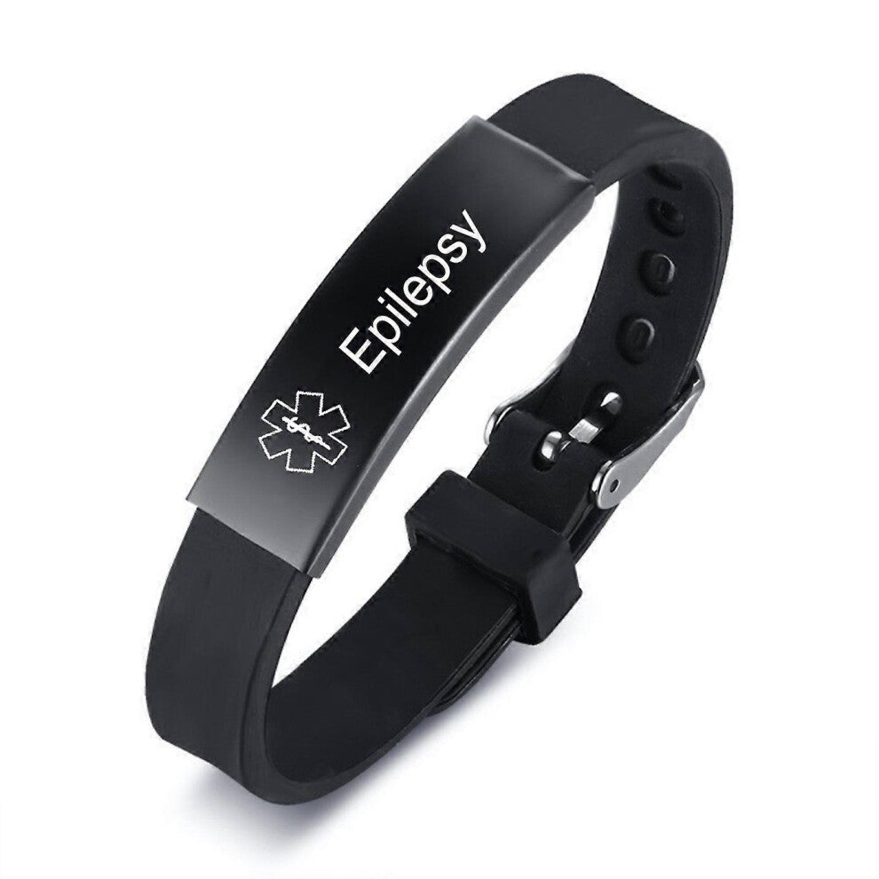 (As show, One size) Titanium Steel Silicone Medical Information BraceletE