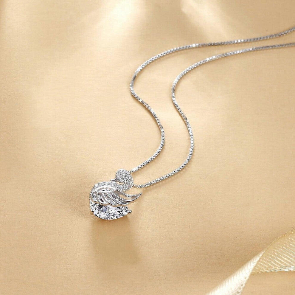 (As show, One size) Animal Swan Zirconia Necklace Women&#39;s Light Luxury Niche Collarbone Chain 520 Valentine&#39;s Day Gift(Silver)