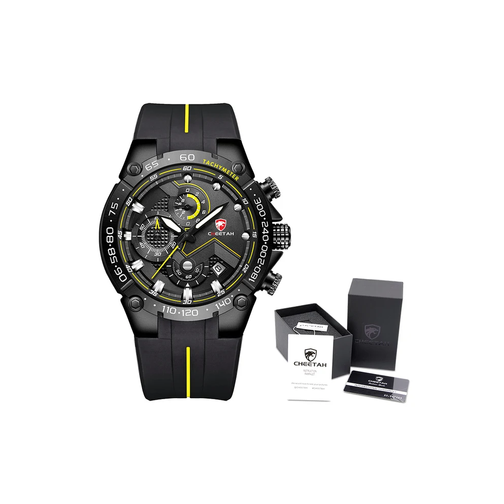 (Yellow) Men Watches Big Dial Watch Waterproof Quartz Wristwatch Sports Chronograph Clock