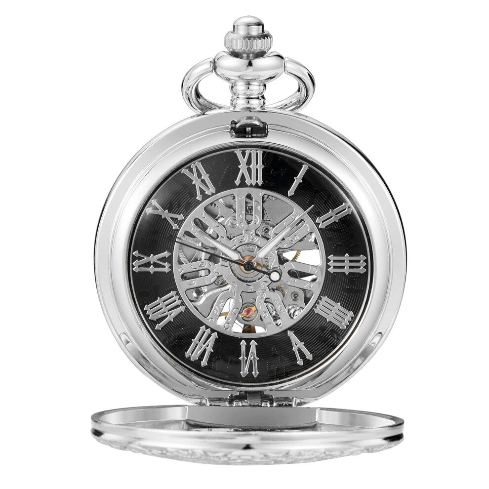 Tiong Mechanical Gear Pocket Watch Steampunk Pocket Watch with Chain Skeleton Roman Numberals Dial Hand Wind Up Pocket Watches for Men