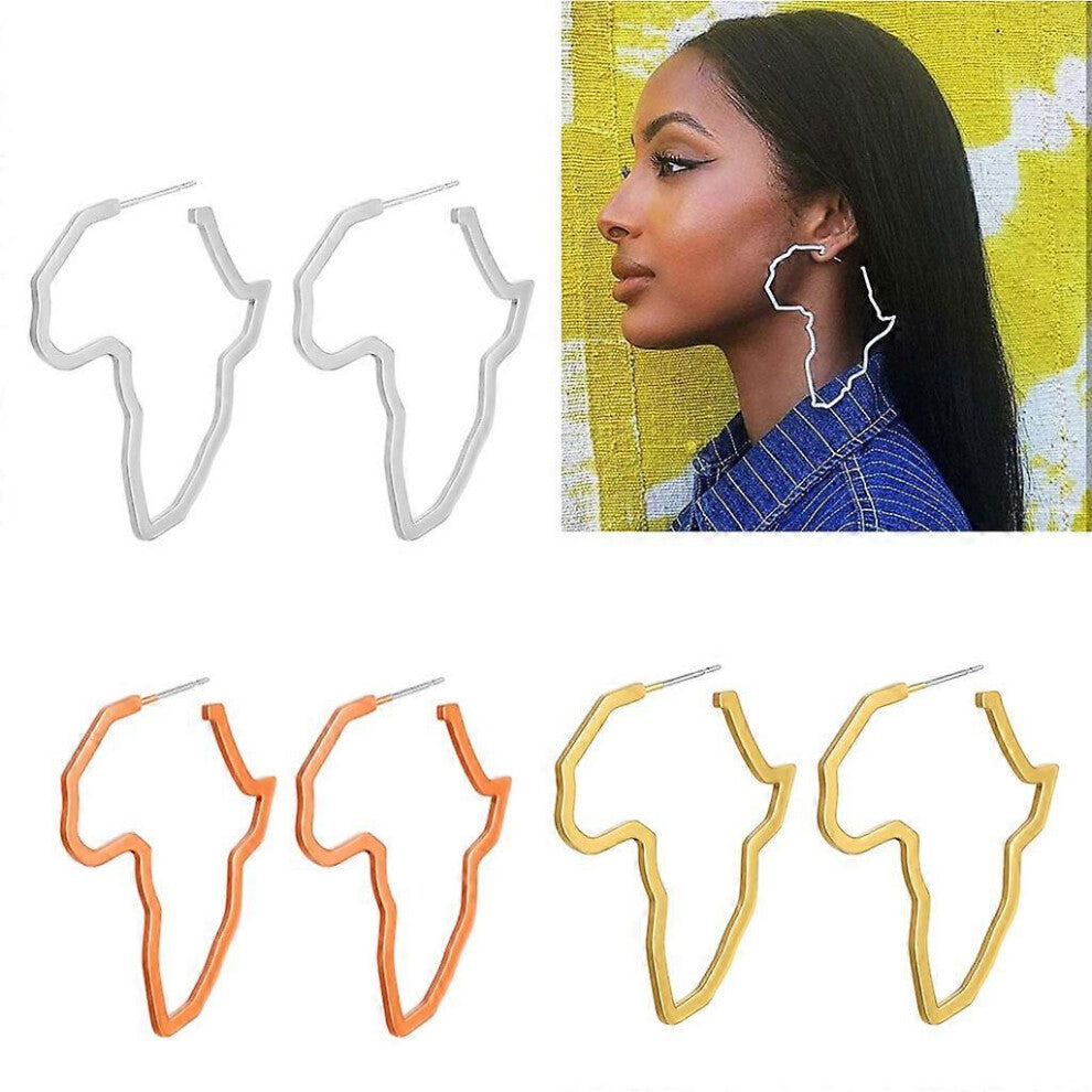 (Gold, One size) Africa Map Earrings Ethnic Style Pendant Earrings Fashion African Ear Hoops