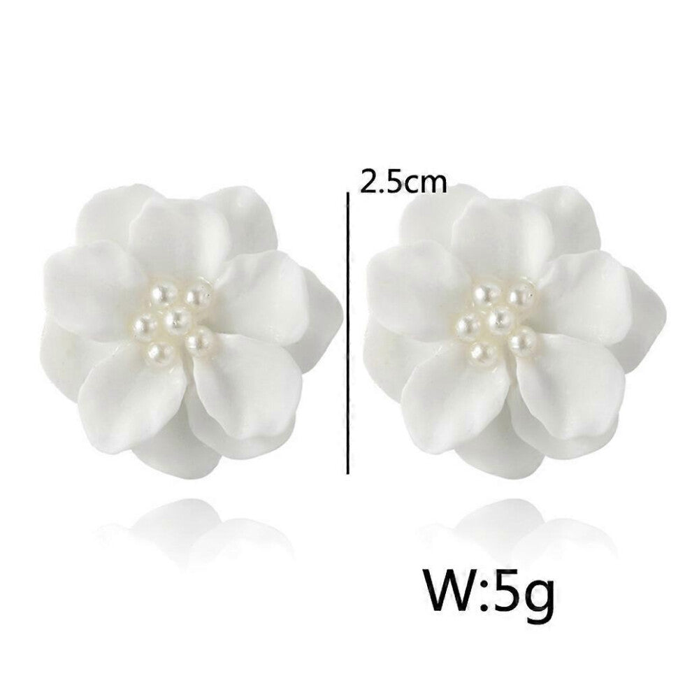 (As show, One size) Elegant Resin White Earrings Stud Exquisite Camellia Flower Petals Earrings Gift
