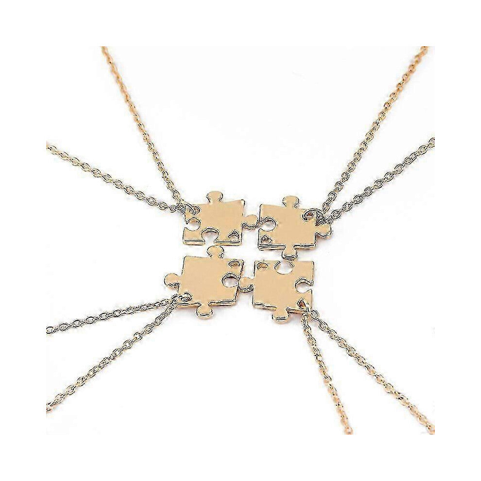 (As show, One size) Puzzle necklace for Best Friends 4-pack Gold_Lucky_B