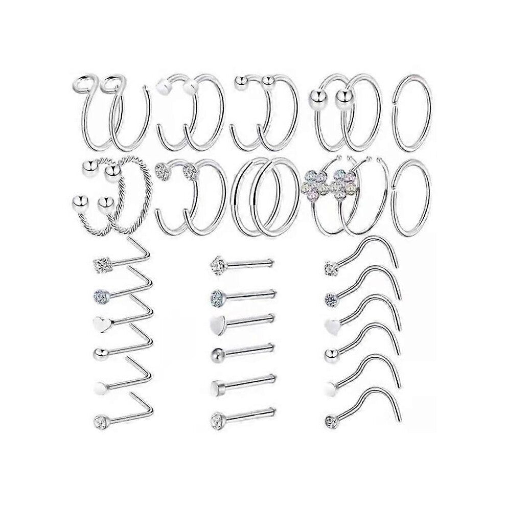(As show, One size) 36 Pcs Titanium Steel Nose Rings Nose Piercings Jewelry Nose Rings Hoops Studs