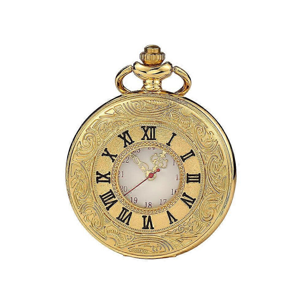 (As show, One size) Vintage Pocket Watch Roman Numerals Scale Quartz Pocket Watches with Chain Christmas Graduation Birthday Gifts Fathers Day (Gold)