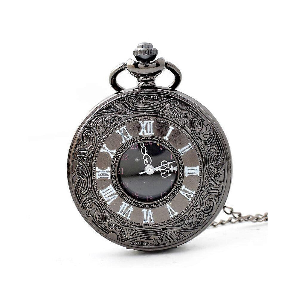 (As show, One size) Vintage Pocket Watch Roman Numerals Scale Quartz Pocket Watches with Chain Christmas Graduation Birthday Gifts Fathers Day (Black)