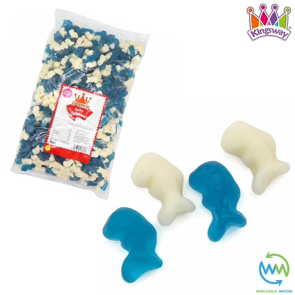 (3kg Bag) BABY DOLPHIN Sweets GUMMY Candy WHITE & BLUE DOLPHINS JELLY Kingsway PICK N MIX