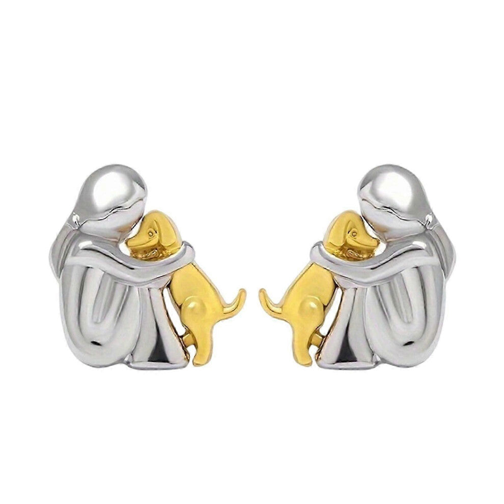 (Stud earrings, One size) Girl Hugging Dog Pendant Necklace-Earrings Handmade Friendship Symbol Jewelry Stylish Animal Accessory for Pet Lovers