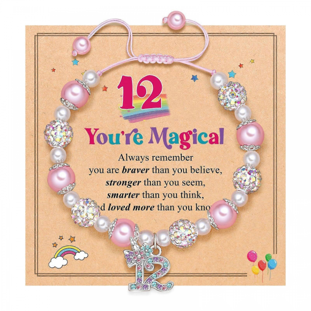 Rainbow Bracelet with Number Rainbow Unicorns Bracelet with Number Pendnat Girls Fashion Jewelry Birthday Gift