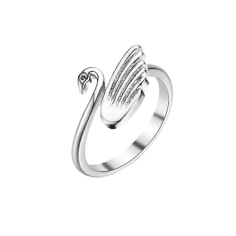 (As show, One size) Romantic Swan Finger Ring Swan Knitting Crochet Ring Band Adjustable Open Rings