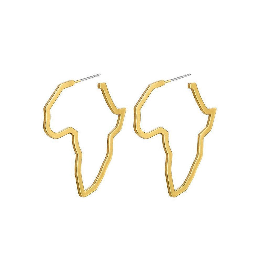 (Gold, One size) Africa Map Earrings Ethnic Style Pendant Earrings Fashion African Ear Hoops