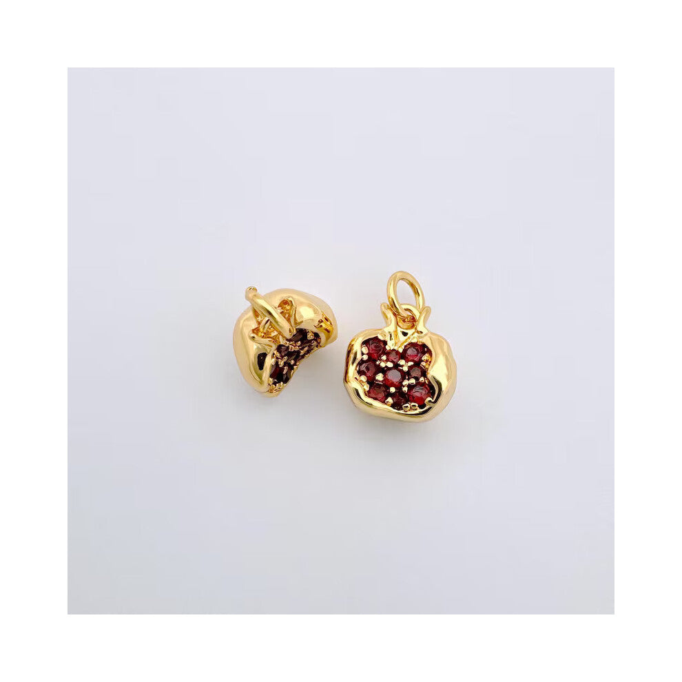 Pomegranate 16K Gold Filled Fruit Charms Red Mini Earring- Necklace