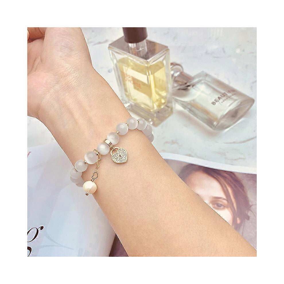 (As show, One size) Bracelet en pierre semi-prcieuse pour femme Bracelet en cristal Badu femme nouveau petit coeur frais serrure gland perle Bracelet