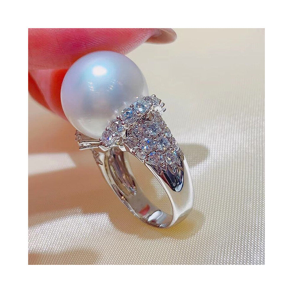 (F1771 Platinum, No. 8) Women's Baroque Retro Imitation Pearl Ring - Oversized Pearl Luxury Engagement Ring, Trendy Index Finger Jewelry