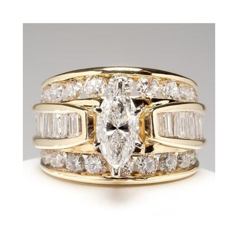 (B2965 Golden, No. 8) Women's Copper Zircon Ring - Trendy Fashion Engagement Jewelry, Stylish Popular Hand Accessory