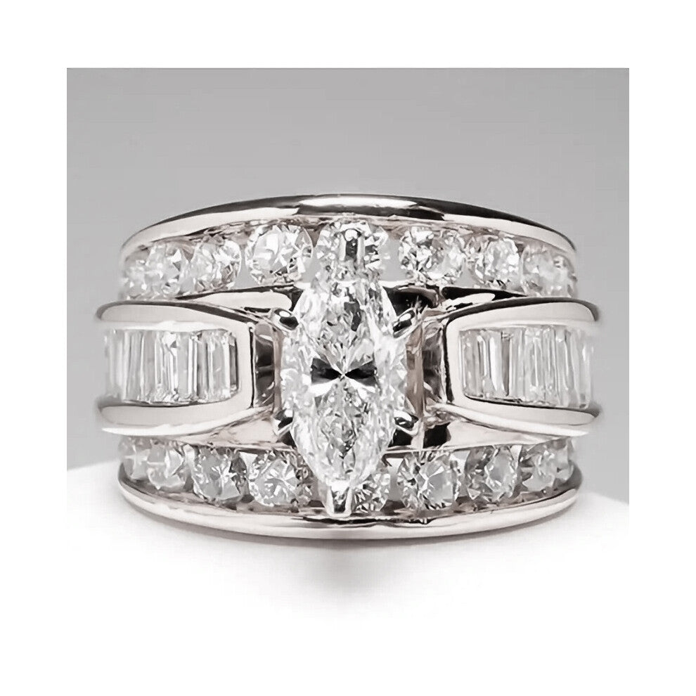 (Q433 Platinum, No. 5) Women's Copper Zircon Ring - Trendy Fashion Engagement Jewelry, Stylish Popular Hand Accessory