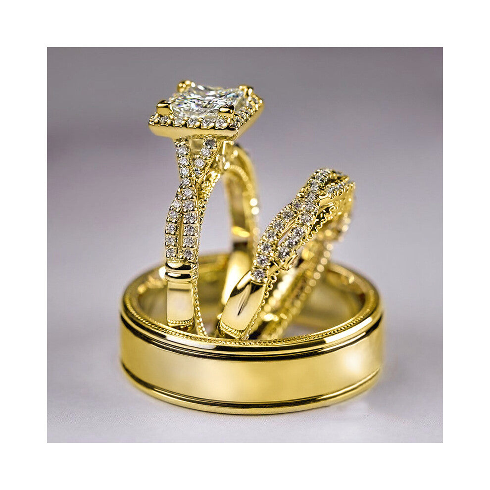 (H522 Golden three sets of rings, No. 10) Bestselling 3-Piece Women's Ring Set - Rose Gold Two-Tone Sparkling Zircon Rings, Luxury Engagement Bands &
