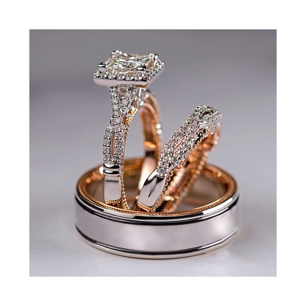 (Combination of three sets of rings F500, No. 12) Bestselling 3-Piece Women's Ring Set - Rose Gold Two-Tone Sparkling Zircon Rings, Luxury Engagement
