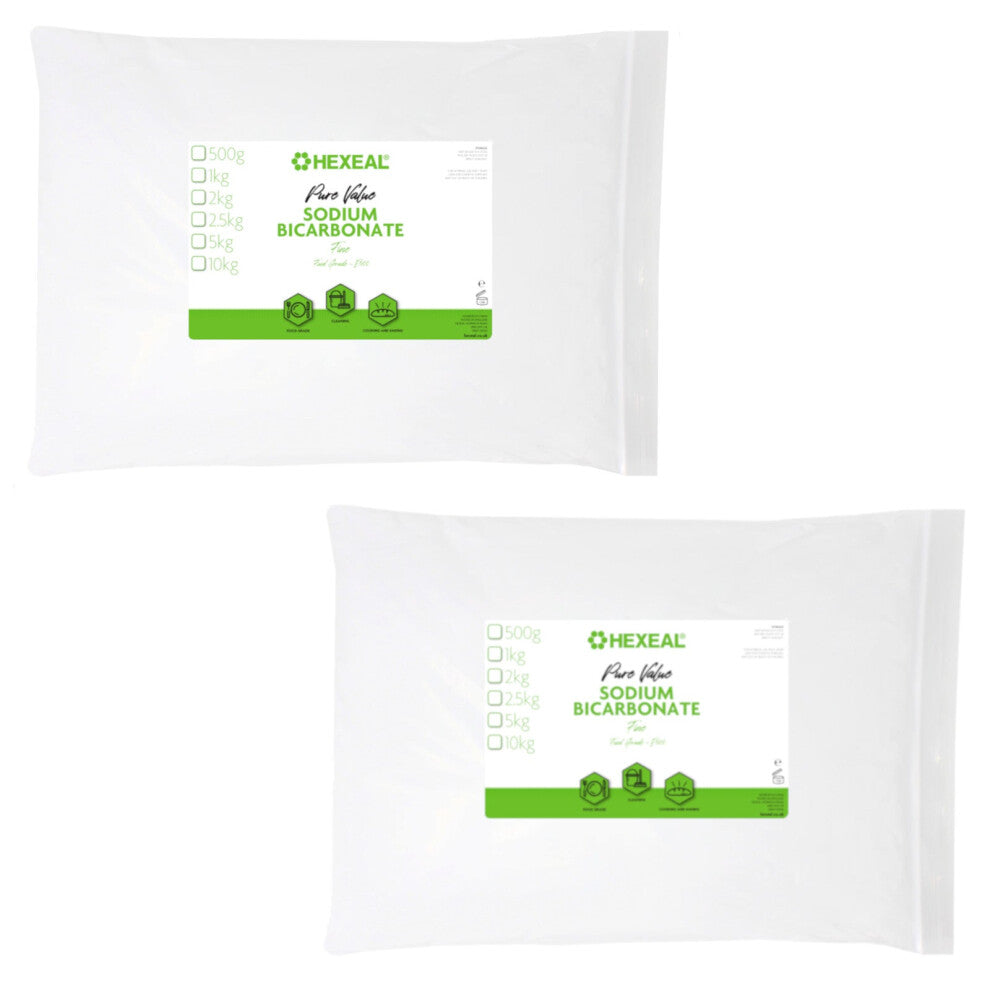 Hexeal Pure Value Sodium Bicarbonate 10kg – 2 x 5kg Bags of Food Grade, Fine Powder, E506